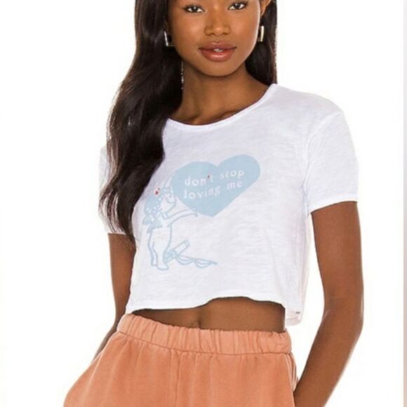 Boys Lie Don't Stop Loving Me Fitted Short Sleeve Cropped T-Shirt White Large - Picture 1 of 8